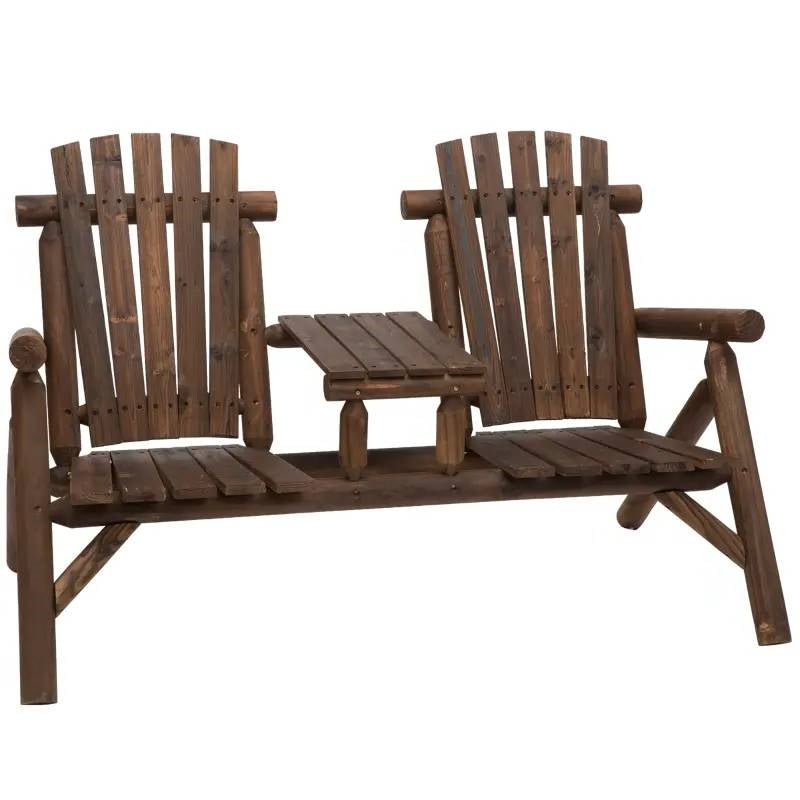 Fast Furnishings Adirondack Patio 2 Chair Lounger with Center Coffee Table Brown