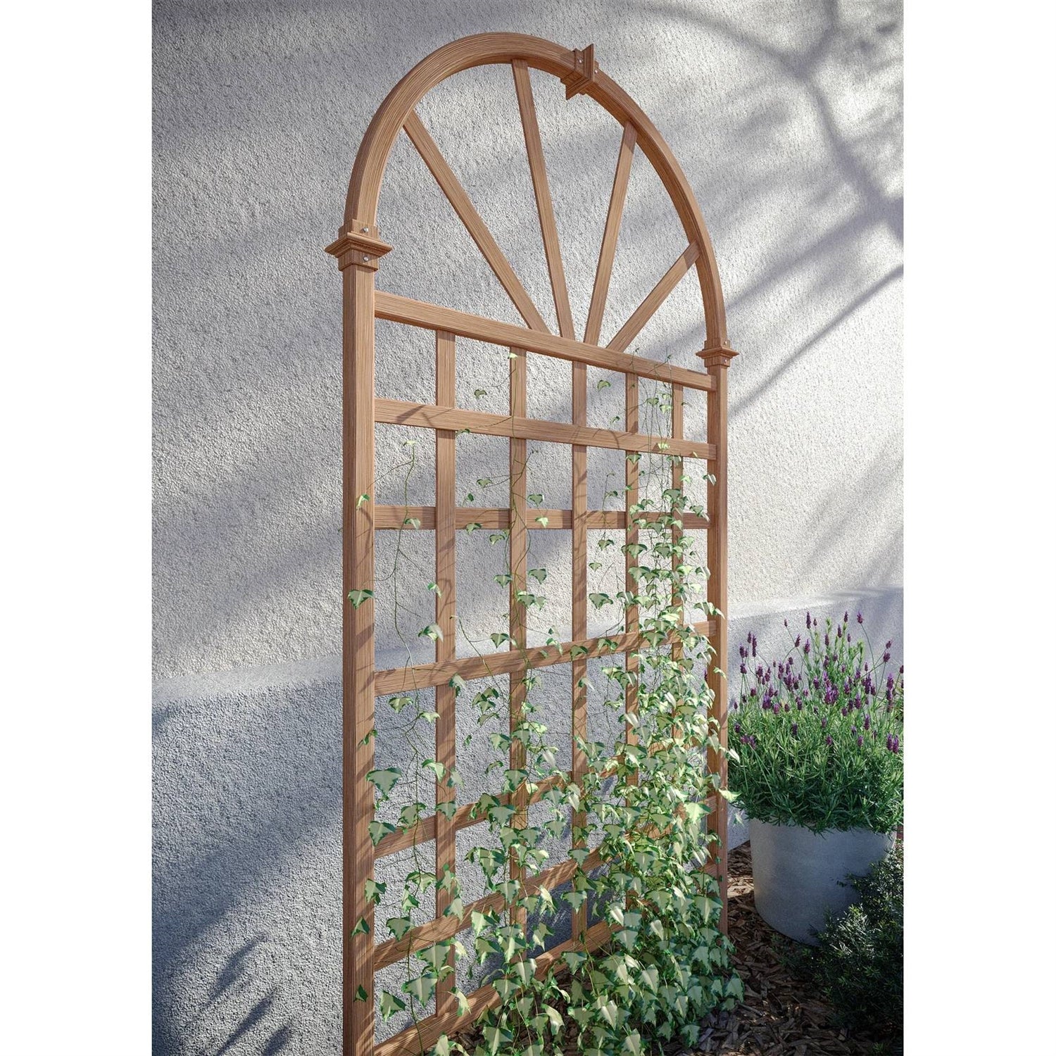 Fast Furnishings 77-inch Outdoor Light Brown Vinyl Lattice Garden Trellis with Arched Top