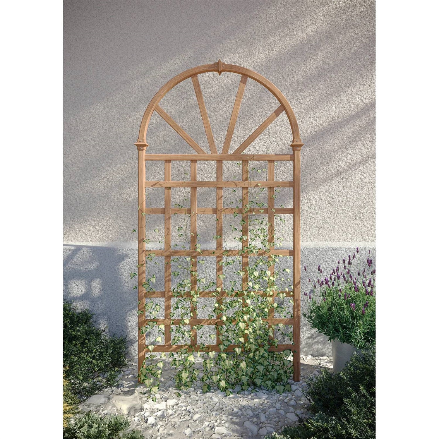 Fast Furnishings 77-inch Outdoor Light Brown Vinyl Lattice Garden Trellis with Arched Top