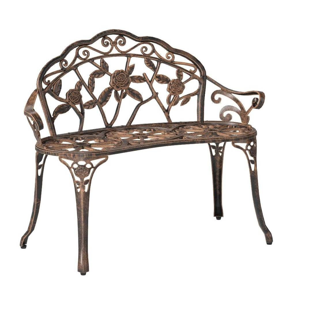 Fast Furnishings Outdoor Patio Garden Bench with Backrest in Antique Bronze Metal Finish