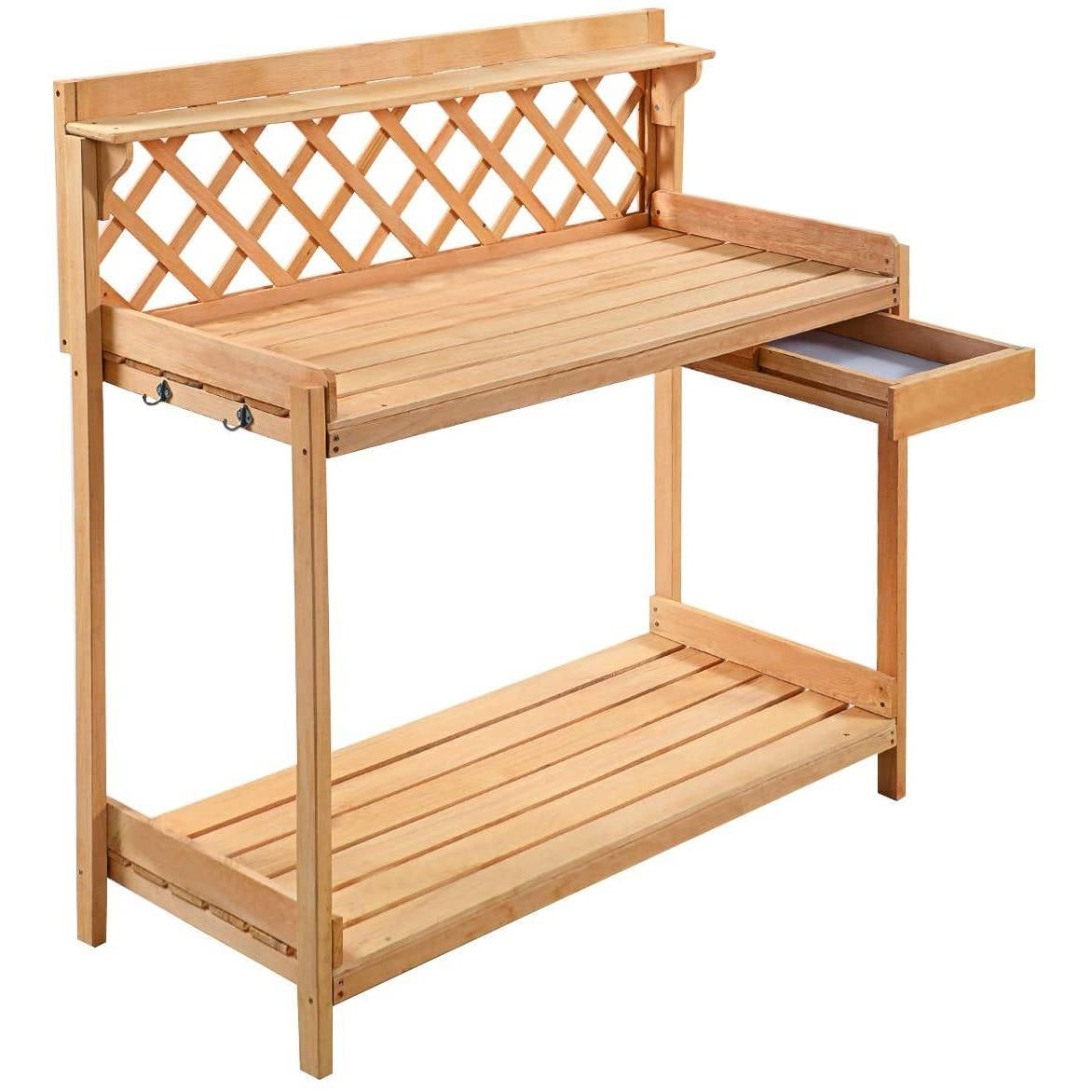 Fast Furnishings Solid Wood Garden Work Table Potting Bench in Natural Finish