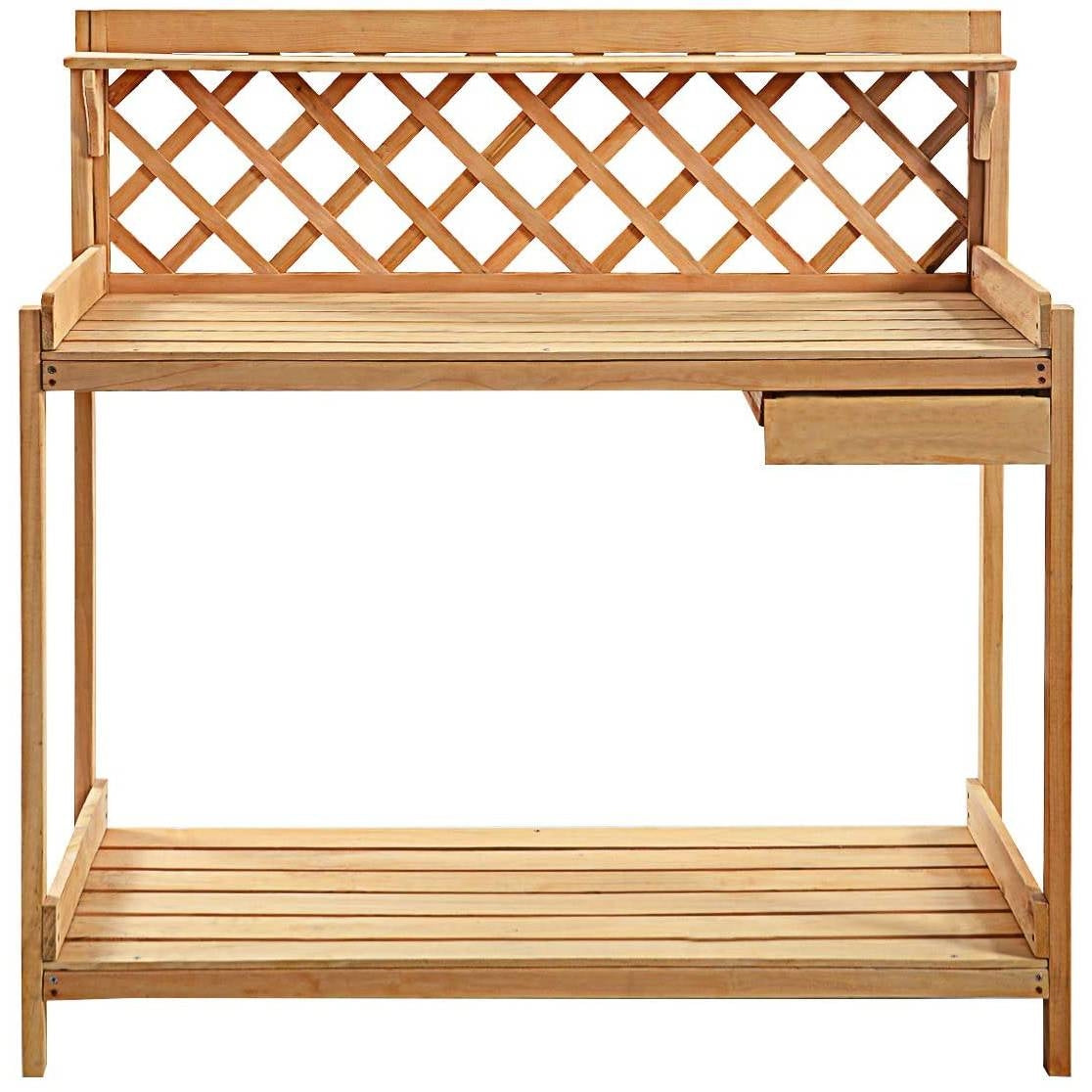 Fast Furnishings Solid Wood Garden Work Table Potting Bench in Natural Finish