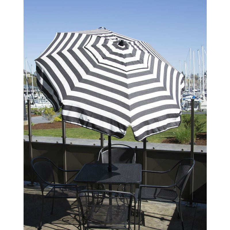 Fast Furnishings 6 Foot Black White Stripe Drape Umbrella Manual Lift with Tilt