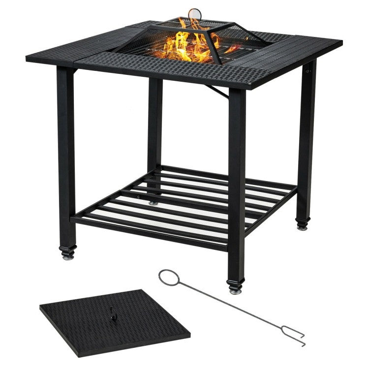 Fast Furnishings 4 in 1 Square Fire Pit, Grill Cooking BBQ Grate, Ice Bucket, Dining Table