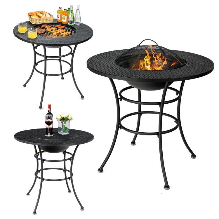 Fast Furnishings 4 in 1 Fire Pit, Grill Cooking BBQ Grate, Ice Bucket, Dining Table