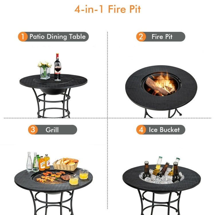 Fast Furnishings 4 in 1 Fire Pit, Grill Cooking BBQ Grate, Ice Bucket, Dining Table