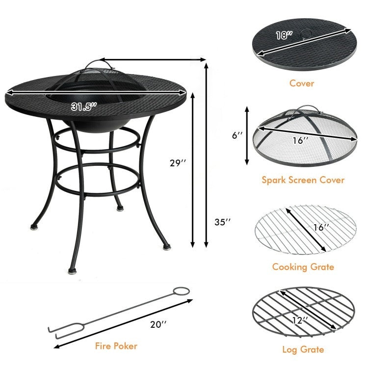 Fast Furnishings 4 in 1 Fire Pit, Grill Cooking BBQ Grate, Ice Bucket, Dining Table