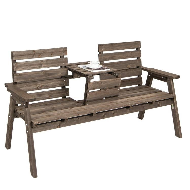 Fast Furnishings Farmhouse Outdoor Fir Wood Patio Garden Bench with Folding Center Table