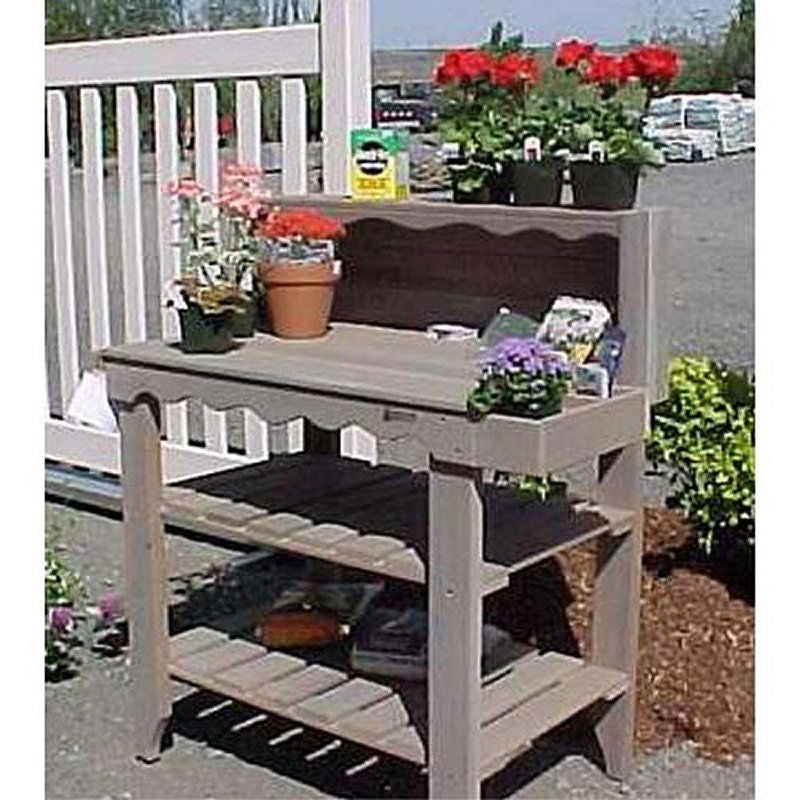 Fast Furnishings Outdoor Cedar Wood Potting Bench Bakers Rack Garden Storage Table in Grey