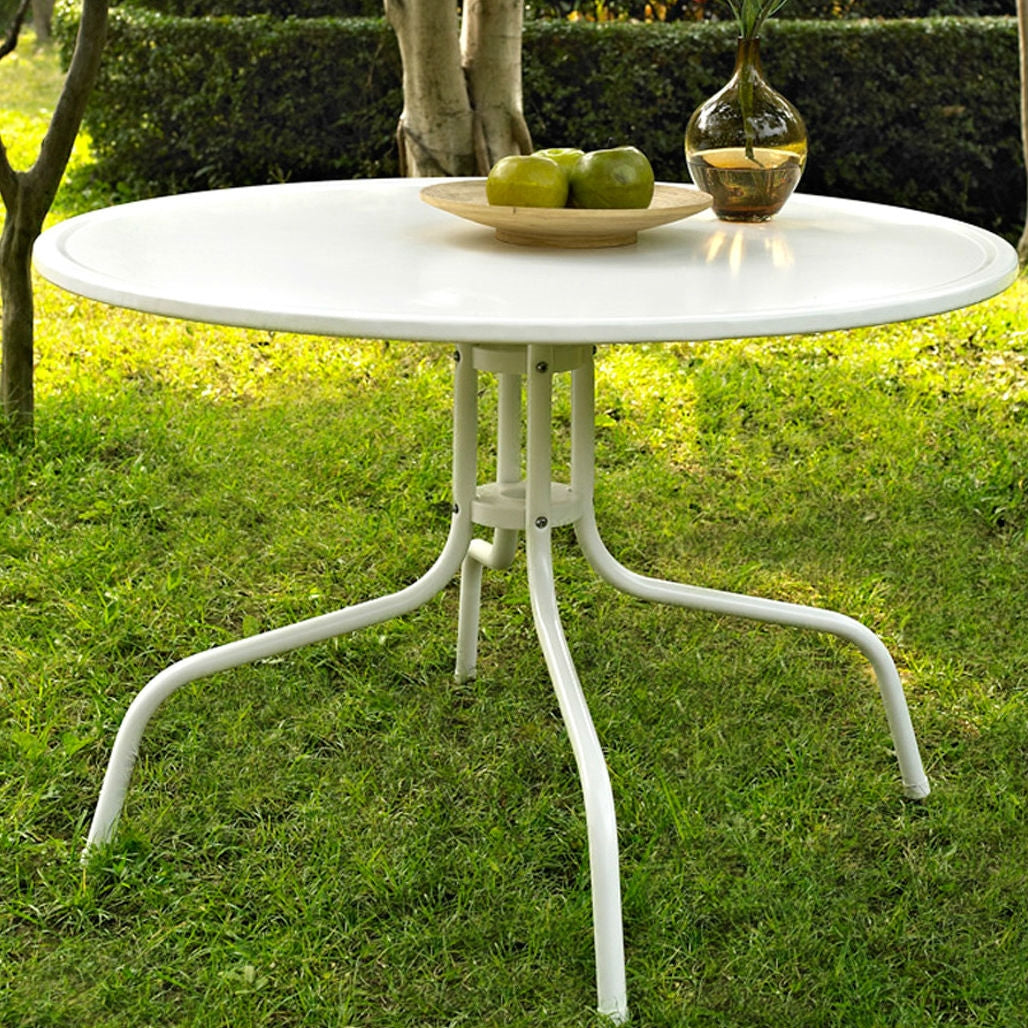 Fast Furnishings Round Patio Dining Table in White Outdoor UV Resistant Metal