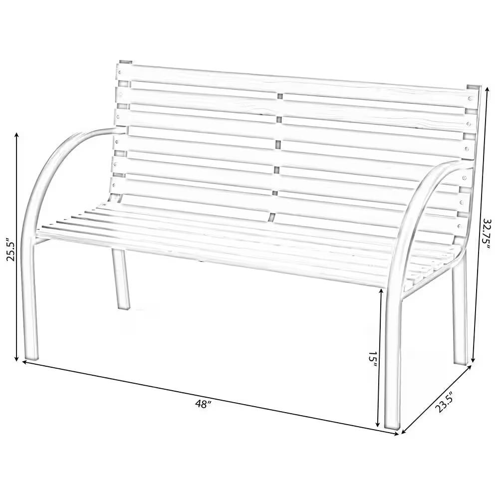 Fast Furnishings Outdoor Black Metal Frame Garden Bench with Wood Slats and Curved Armrests