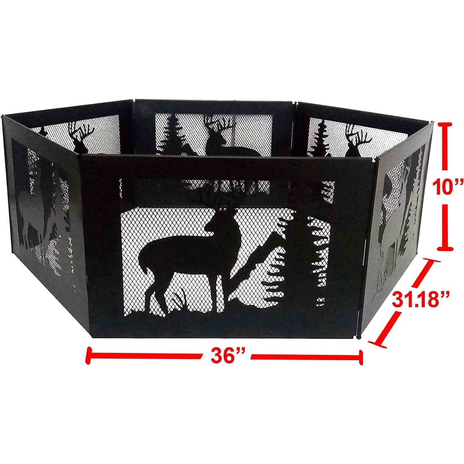 Fast Furnishings Deer Print Hexagon Portable Folding Steel Mesh Fire Pit w Carry Case