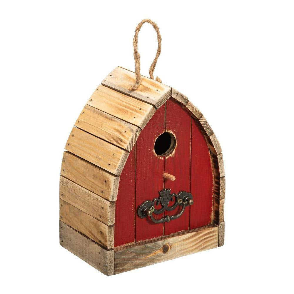 Fast Furnishings Vintage Farmhouse Style Red Solid Wood Outdoor Birdhouse