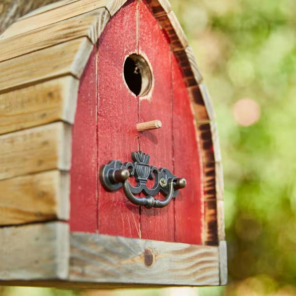 Fast Furnishings Vintage Farmhouse Style Red Solid Wood Outdoor Birdhouse