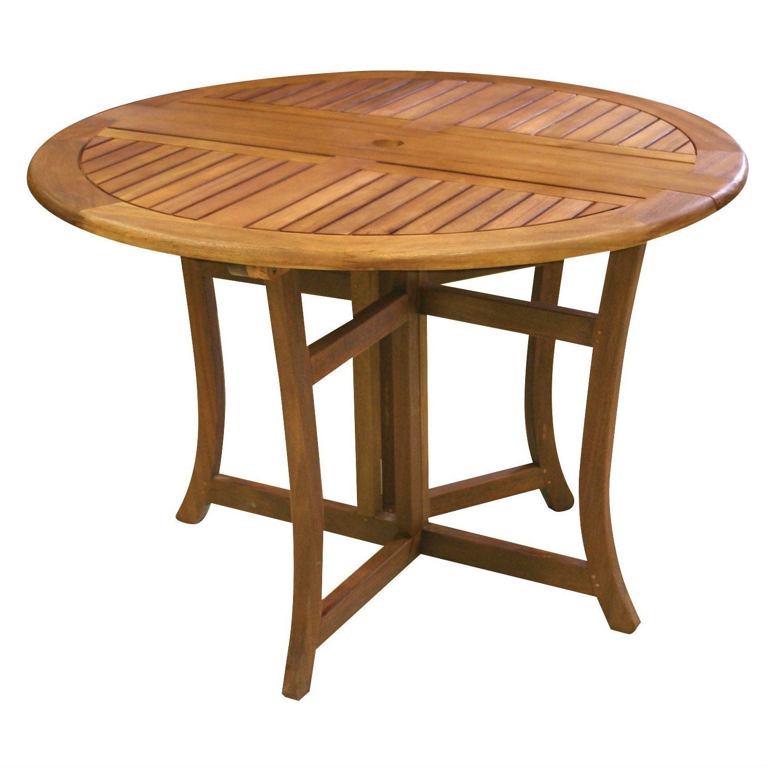 Fast Furnishings Outdoor Folding Wood Patio Dining Table 43-inch Round with Umbrella Hole