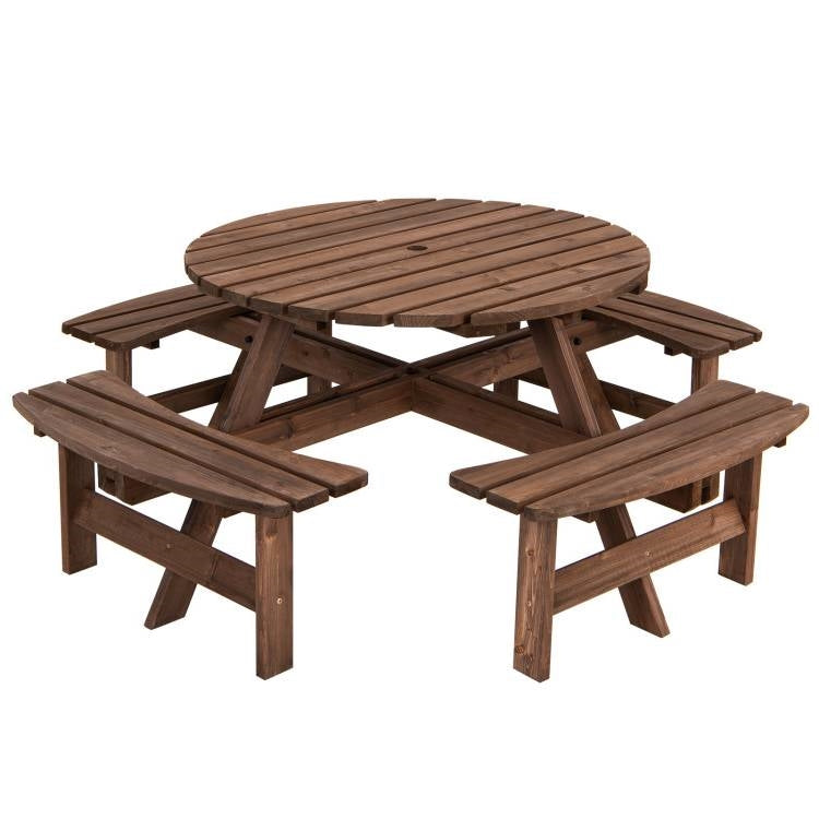 Fast Furnishings Espresso Wooden 8 Seater Picnic Table Umbrella Hole