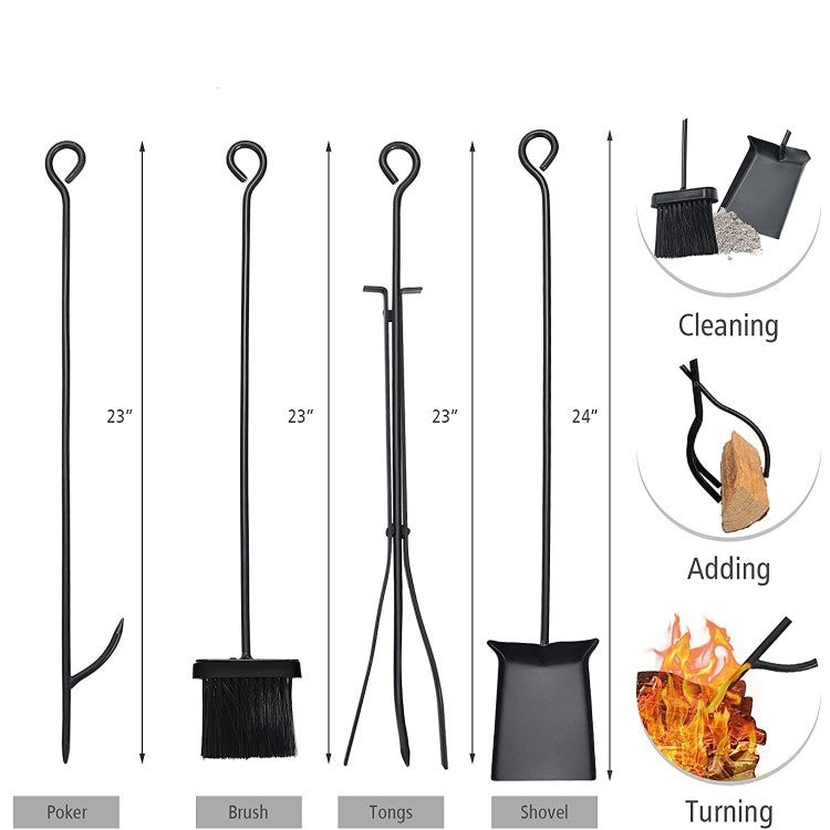 Fast Furnishings Indoor/Outdoor Heavy Duty Steel Firewood Storage w/ Kindling Holders, Shovel