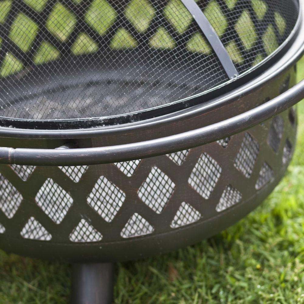 Fast Furnishings 36-inch Bronze Fire Pit with Grill Grate Spark Screen Cover