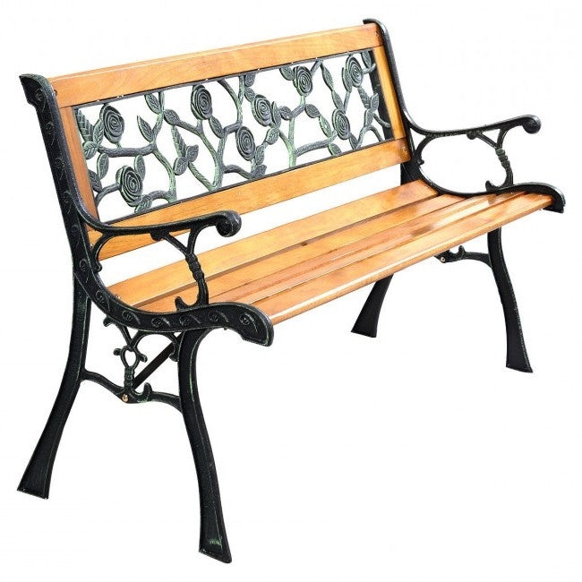 Fast Furnishings Flowers Outdoor Patio Park Cast Iron Garden Porch Chair Bench