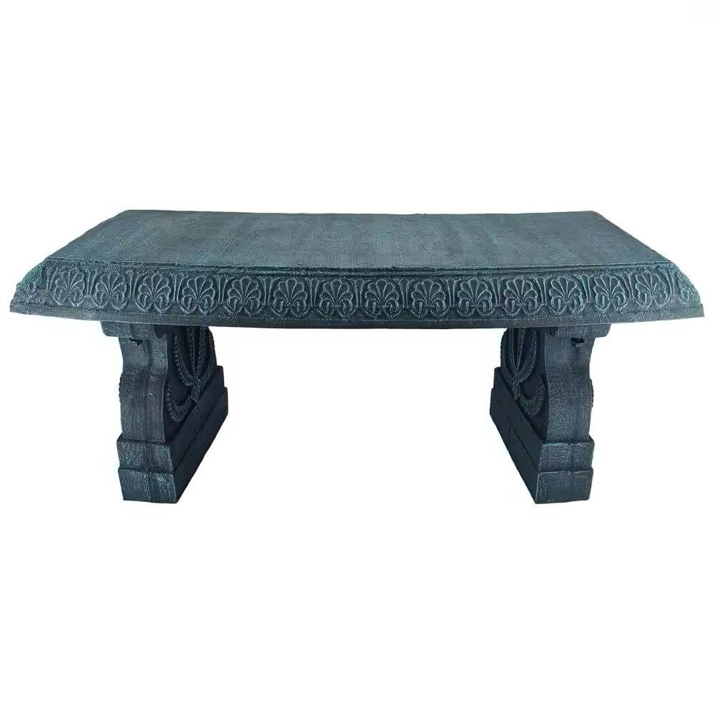 Fast Furnishings Black Fiber-Clay Resin Outdoor Garden Bench in Stone Finish