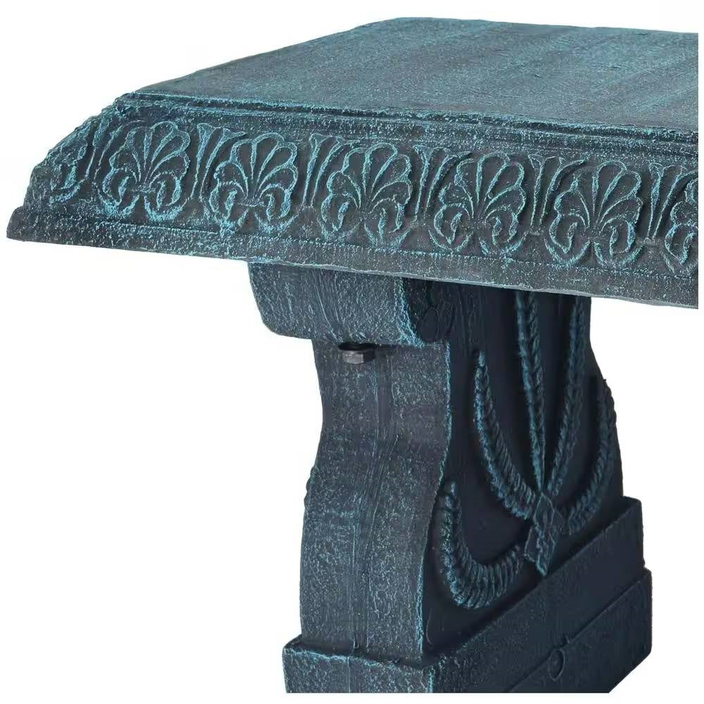 Fast Furnishings Black Fiber-Clay Resin Outdoor Garden Bench in Stone Finish