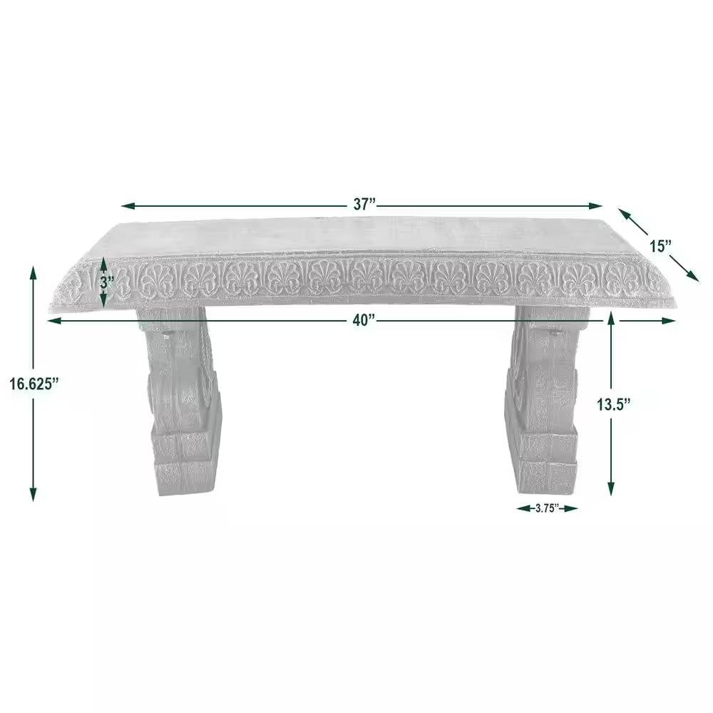 Fast Furnishings Black Fiber-Clay Resin Outdoor Garden Bench in Stone Finish