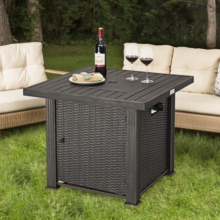 Fast Furnishings Outdoor Square Propane Gas Fire Pit Table with Adjustable Flame