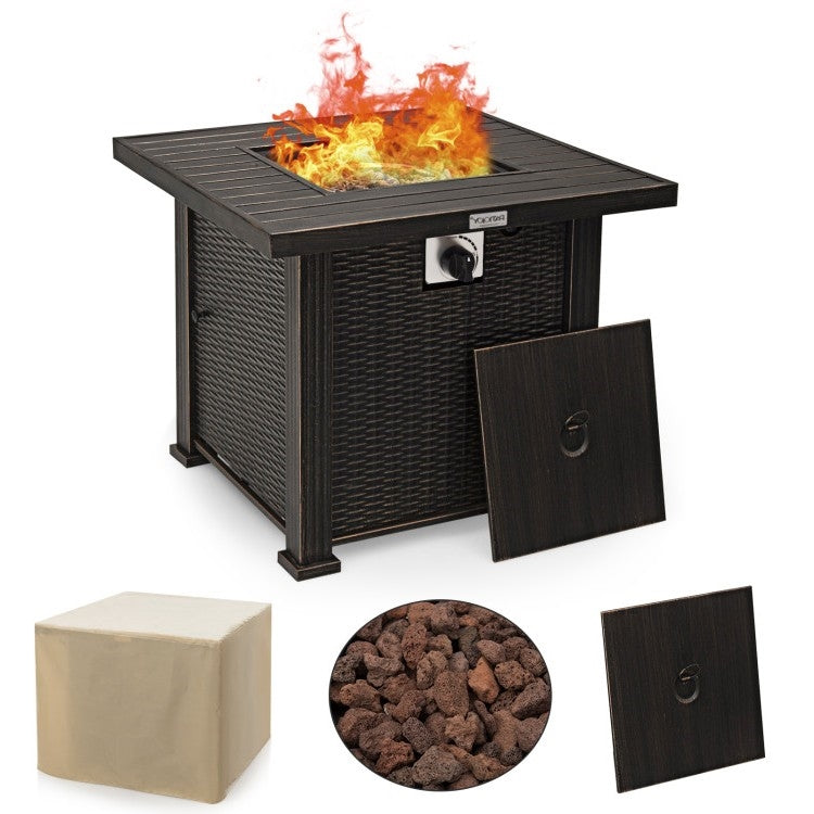 Fast Furnishings Outdoor Square Propane Gas Fire Pit Table with Adjustable Flame