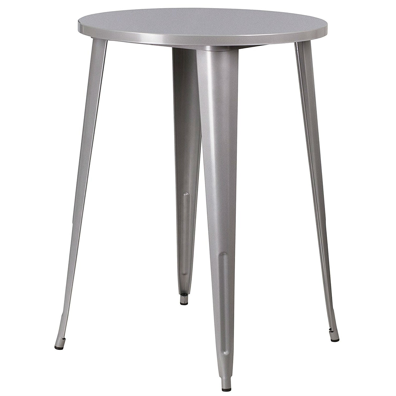 Fast Furnishings Outdoor 30-inch Round Metal Cafe Bar Patio Table in Silver