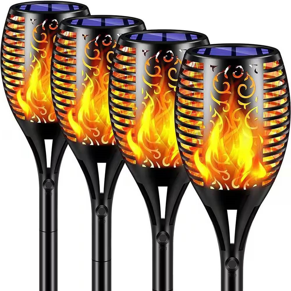 Fast Furnishings Set of 4 - Outdoor Solar Lights LED Tiki Torch Polynesian Style Path Lighting