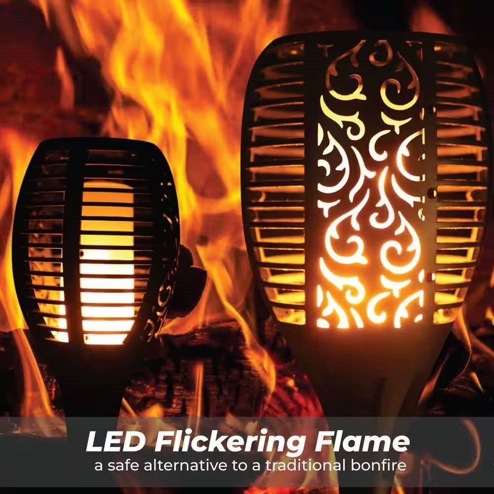 Fast Furnishings Set of 4 - Outdoor Solar Lights LED Tiki Torch Polynesian Style Path Lighting