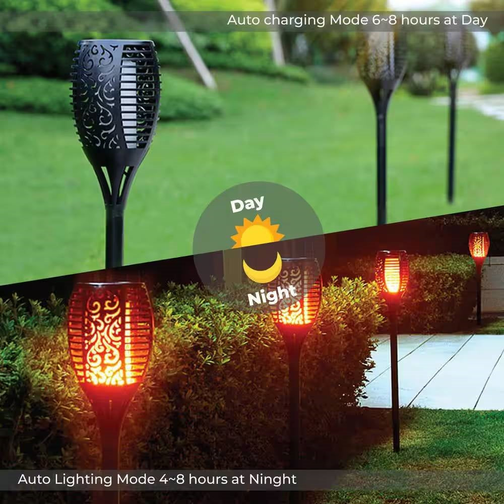 Fast Furnishings Set of 4 - Outdoor Solar Lights LED Tiki Torch Polynesian Style Path Lighting