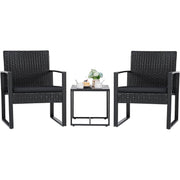 Fast Furnishings Outdoor 3-Piece Patio Furniture Set with 2 Black Patio Chairs and 1 Side Table