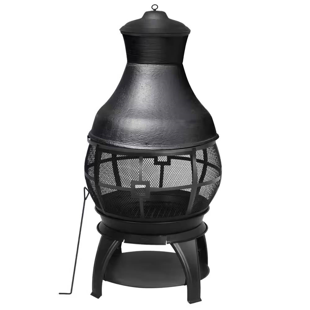 Fast Furnishings 45-inch Black Cast Iron and Steel Outdoor Fire Pit Chimenea