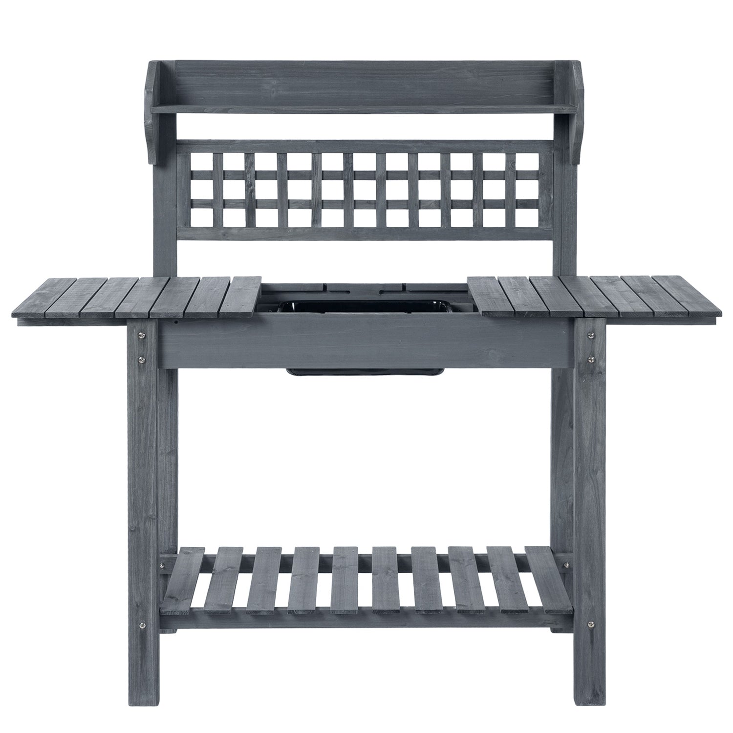 Fast Furnishings Outdoor Grey Wood Potting Bench Expandable Top with Food Grade Plastic Sink