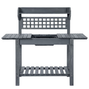 Fast Furnishings Outdoor Grey Wood Potting Bench Expandable Top with Food Grade Plastic Sink