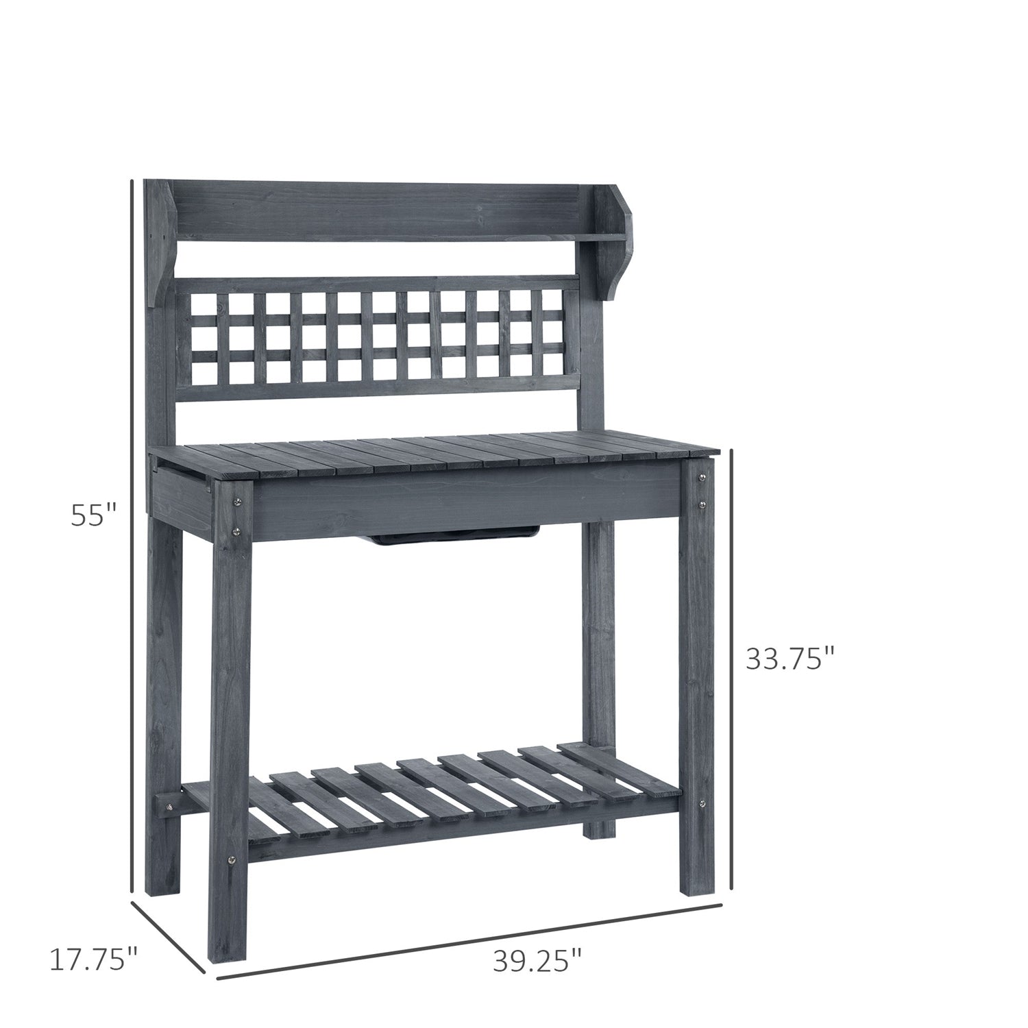 Fast Furnishings Outdoor Grey Wood Potting Bench Expandable Top with Food Grade Plastic Sink