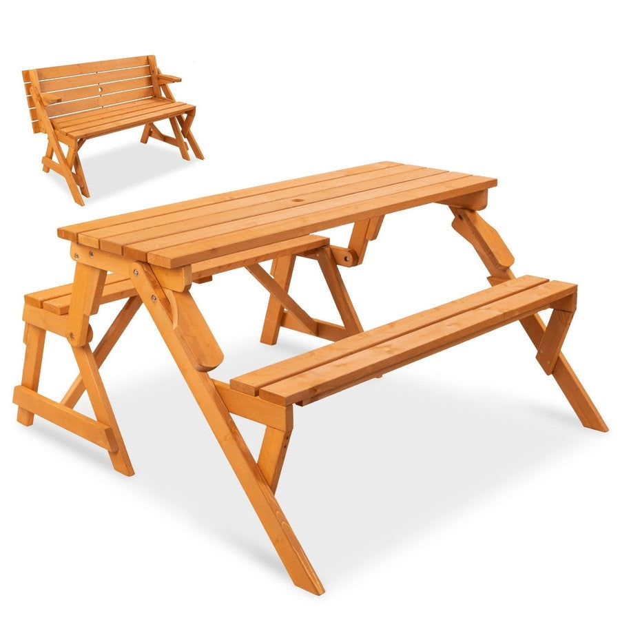 Fast Furnishings Outdoor Interchangeable 2 in 1 Multi-Use Wooden Picnic Table Garden Bench Umbrella Hole