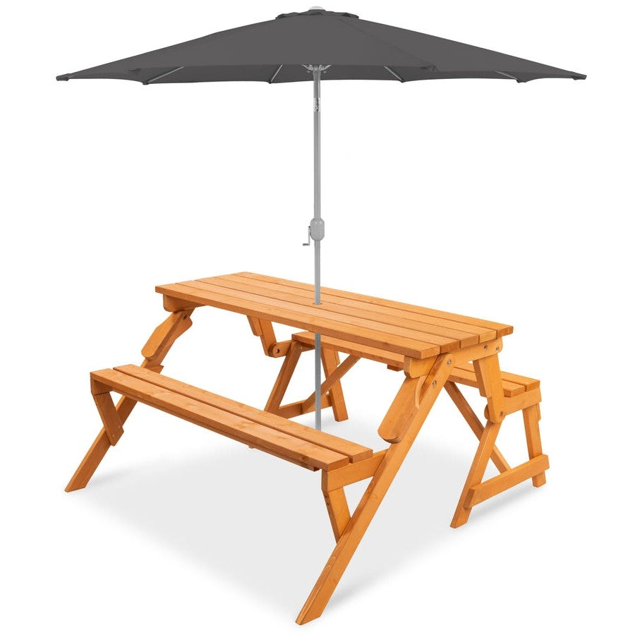 Fast Furnishings Outdoor Interchangeable 2 in 1 Multi-Use Wooden Picnic Table Garden Bench Umbrella Hole