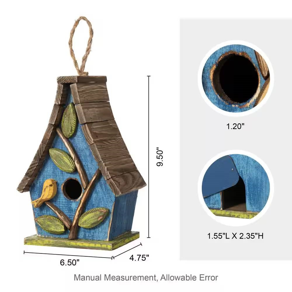 Fast Furnishings Farmhouse Solid Wood Hanging Birdhouse in Blue Green Yellow Brown