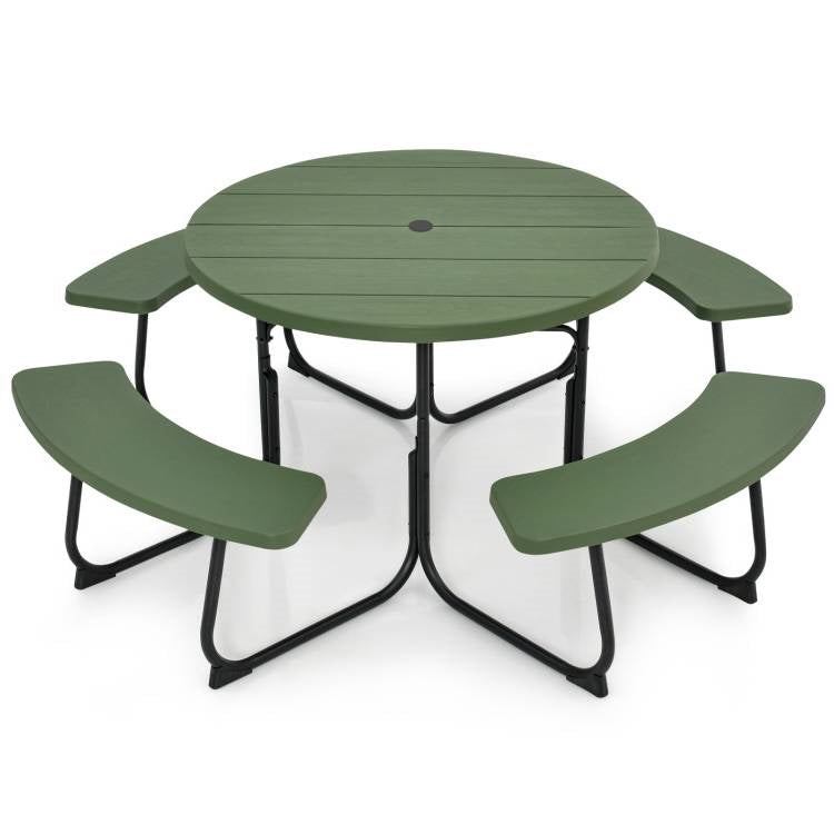 Fast Furnishings Green All Weather 8 Seater Picnic Table with Umbrella Hole