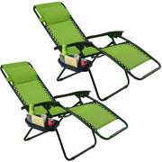 Fast Furnishings Set of 2 Green Folding Outdoor Zero Gravity Lounge Chair Recliner