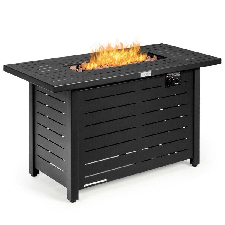 Fast Furnishings 60,000 BTU Brown Rectangular Portable LP Gas Propane Fire Pit Table