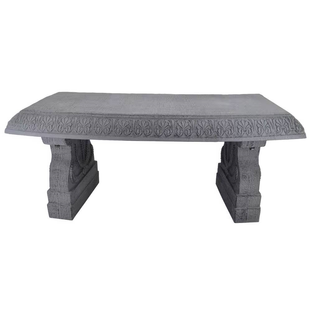 Fast Furnishings Outdoor Fiber-Clay Garden Bench in Grey Stone Finish