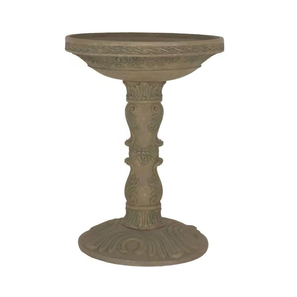 Fast Furnishings Outdoor Fiberglass Bird Bath in Aged Granite Stone Finish