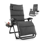 Fast Furnishings Grey Zero Gravity Adjustable Lounge Chair Removable Cushion Cup Holder Tray
