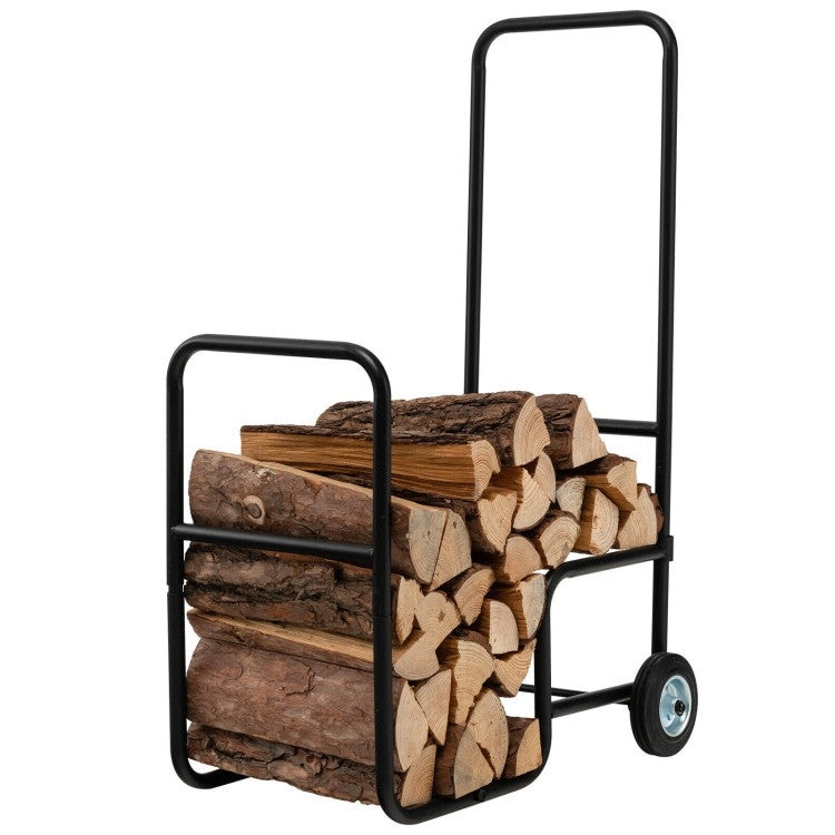 Fast Furnishings Black Large Firewood Log Cart Carrier