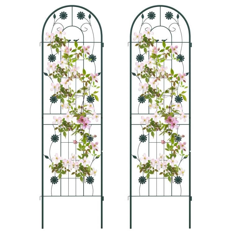 Fast Furnishings Set of 2- Outdoor 6-ft Galvanized Steel Garden Trellis in Green Metal Finish