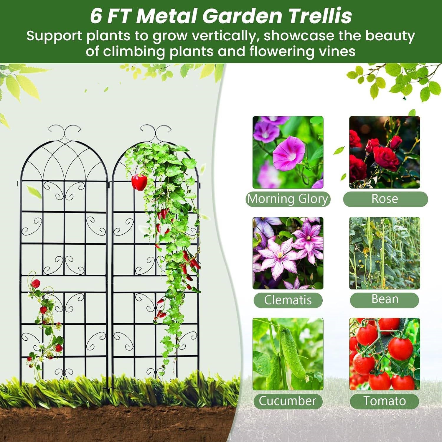 Fast Furnishings Set of 2 - 6-Ft Heavy Duty Outdoor Galvanized Metal Garden Trellis