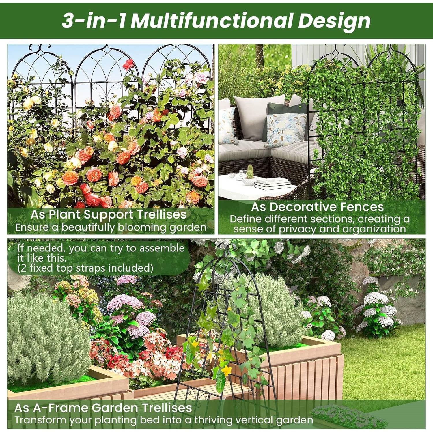 Fast Furnishings Set of 2 - 6-Ft Heavy Duty Outdoor Galvanized Metal Garden Trellis